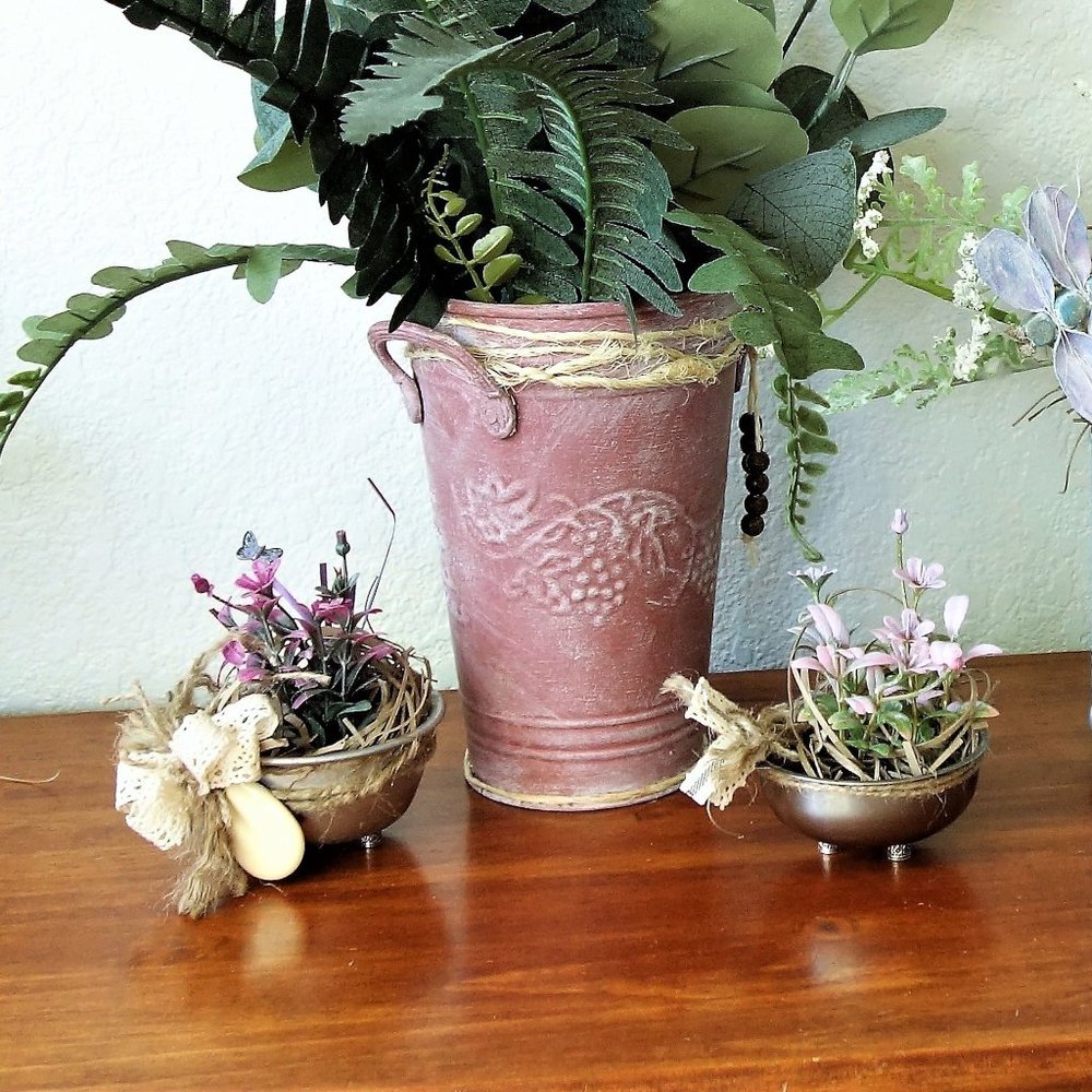 2 Mini Cooking Pot Flower Pots Decor Farmhouse Tier Tray Decor Cottagecore